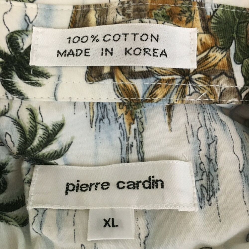 Pierre Cardin‎ Shirt Mens Sz XL Beige Tropical  Cotton Short Sleeve Button Up - Picture 7 of 9